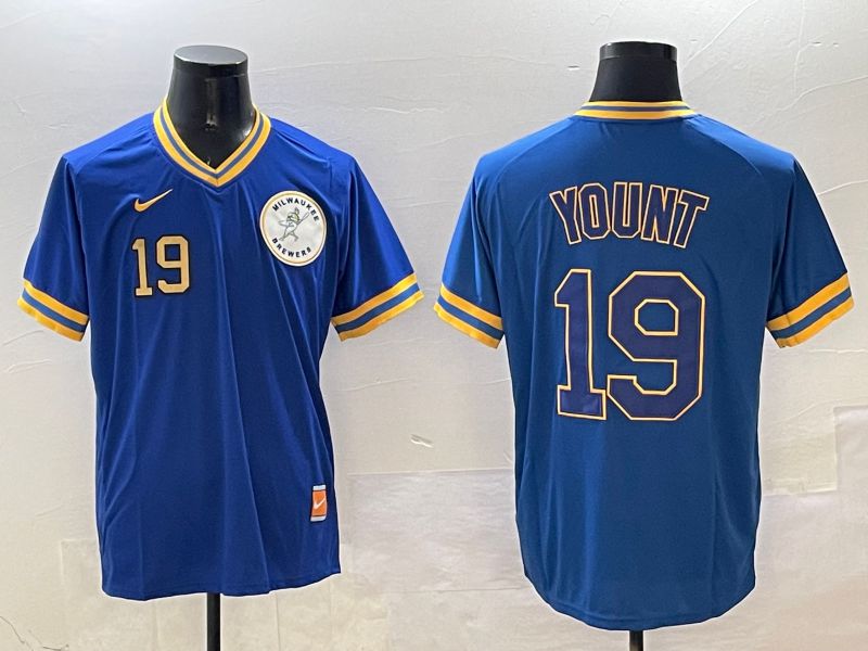Men Milwaukee Brewers #19 Yount Blue Throwback Game 2025 Nike MLB Jersey style 3